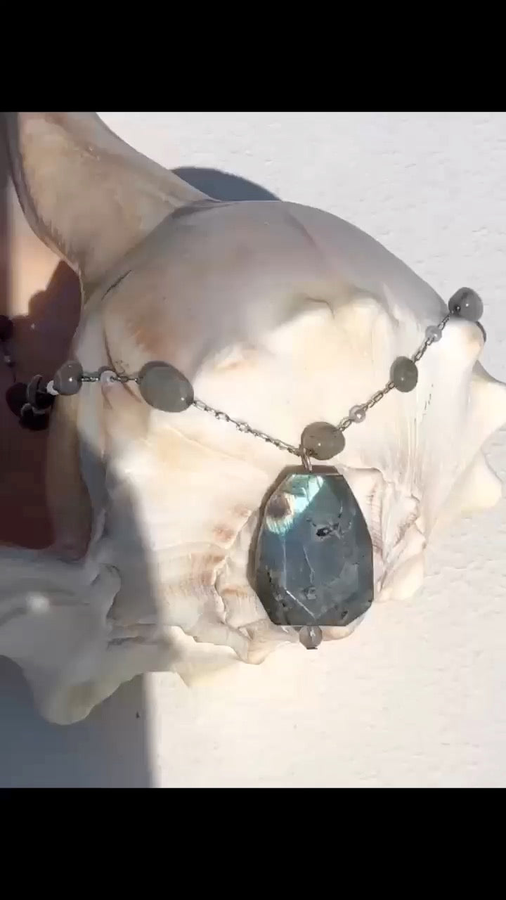 For Katelyn Crawford: Flashy Labradorite Pendant on Labradorite Chain