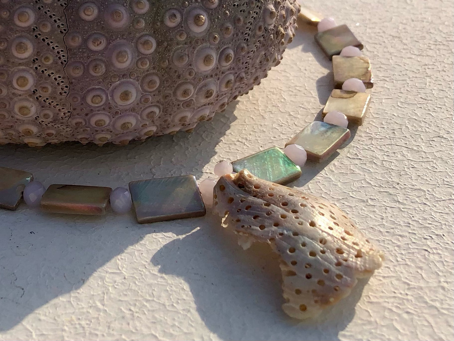 Seashell, Mother of Pearl, & Pink Glass Beads