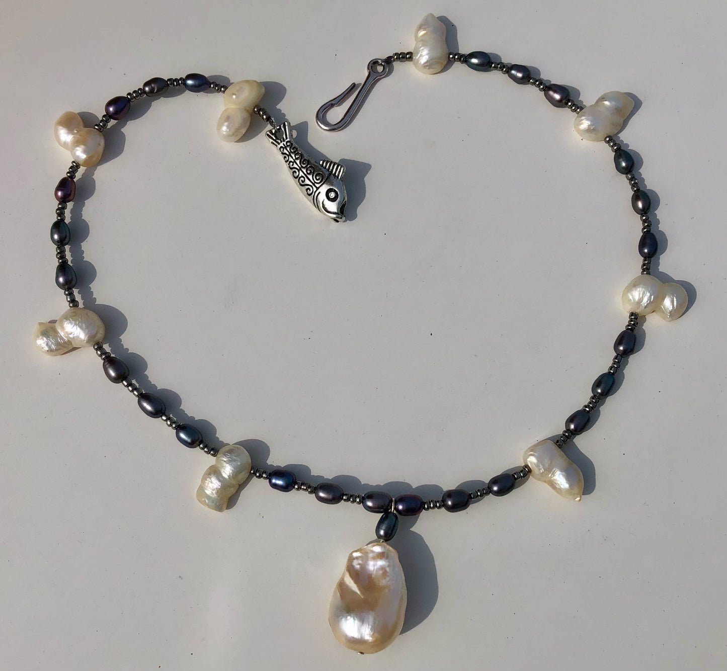 Baroque Natural Pearl, Double Baroque Pearls, & Peacock Freshwater Rice Pearl Necklace