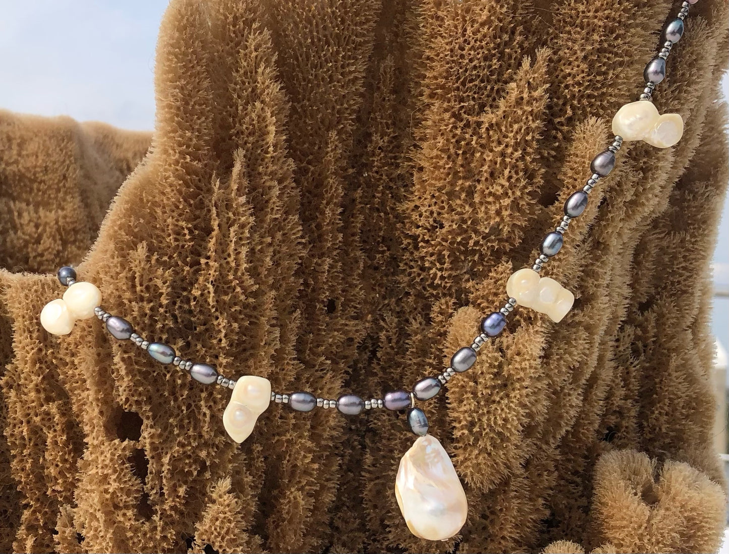 Baroque Natural Pearl, Double Baroque Pearls, & Peacock Freshwater Rice Pearl Necklace