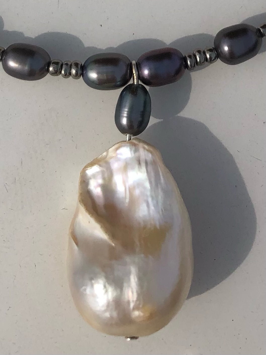 Baroque Natural Pearl, Double Baroque Pearls, & Peacock Freshwater Rice Pearl Necklace