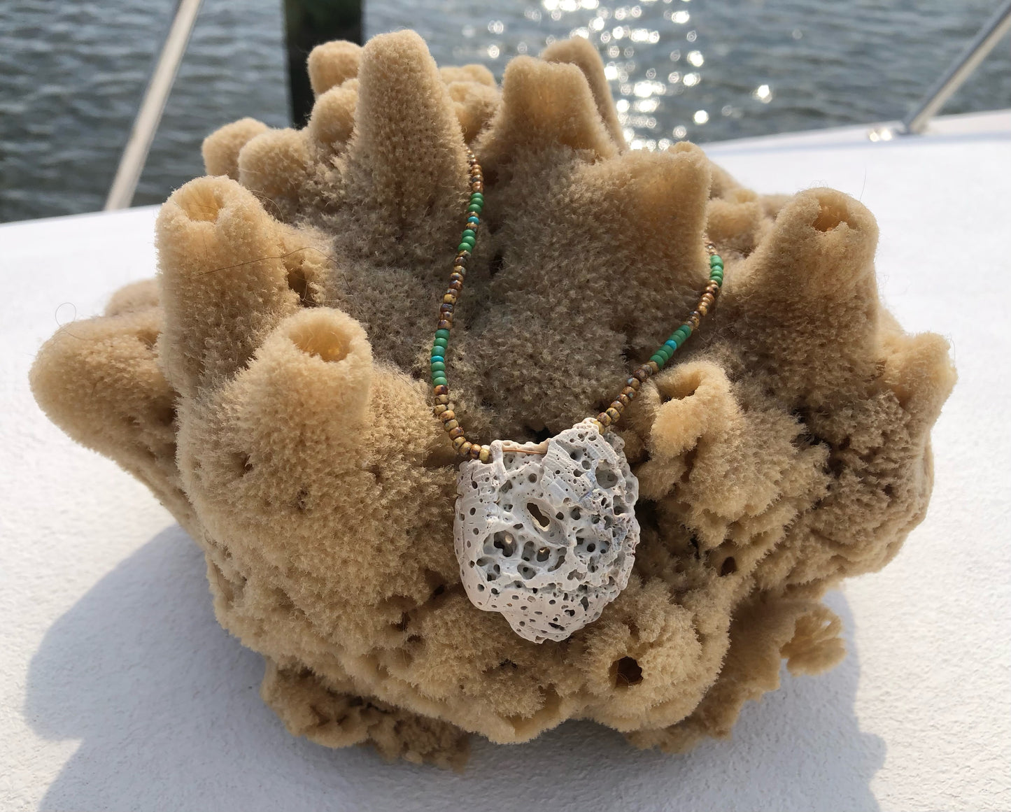 White Coral w/ Sand, Green, & Turquoise Glass Seed Beads