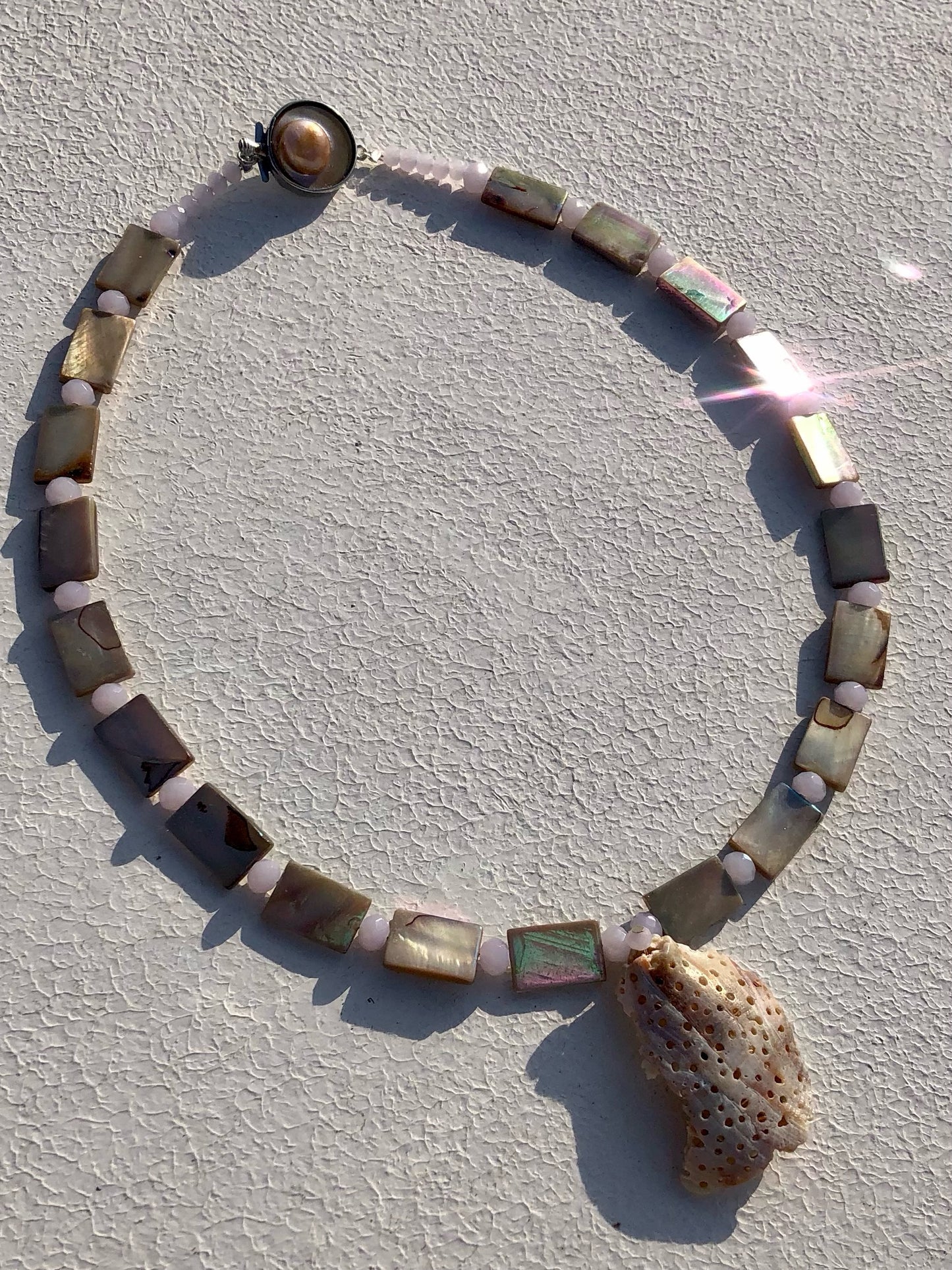 Seashell, Mother of Pearl, & Pink Glass Beads