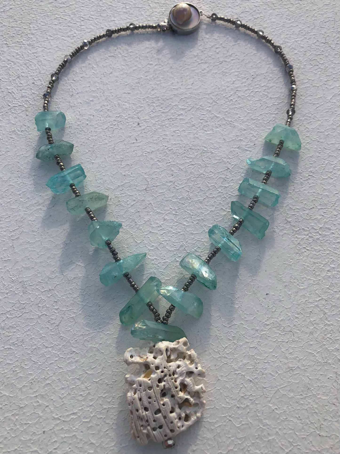 Aqua Aura Quartz & White Coral
