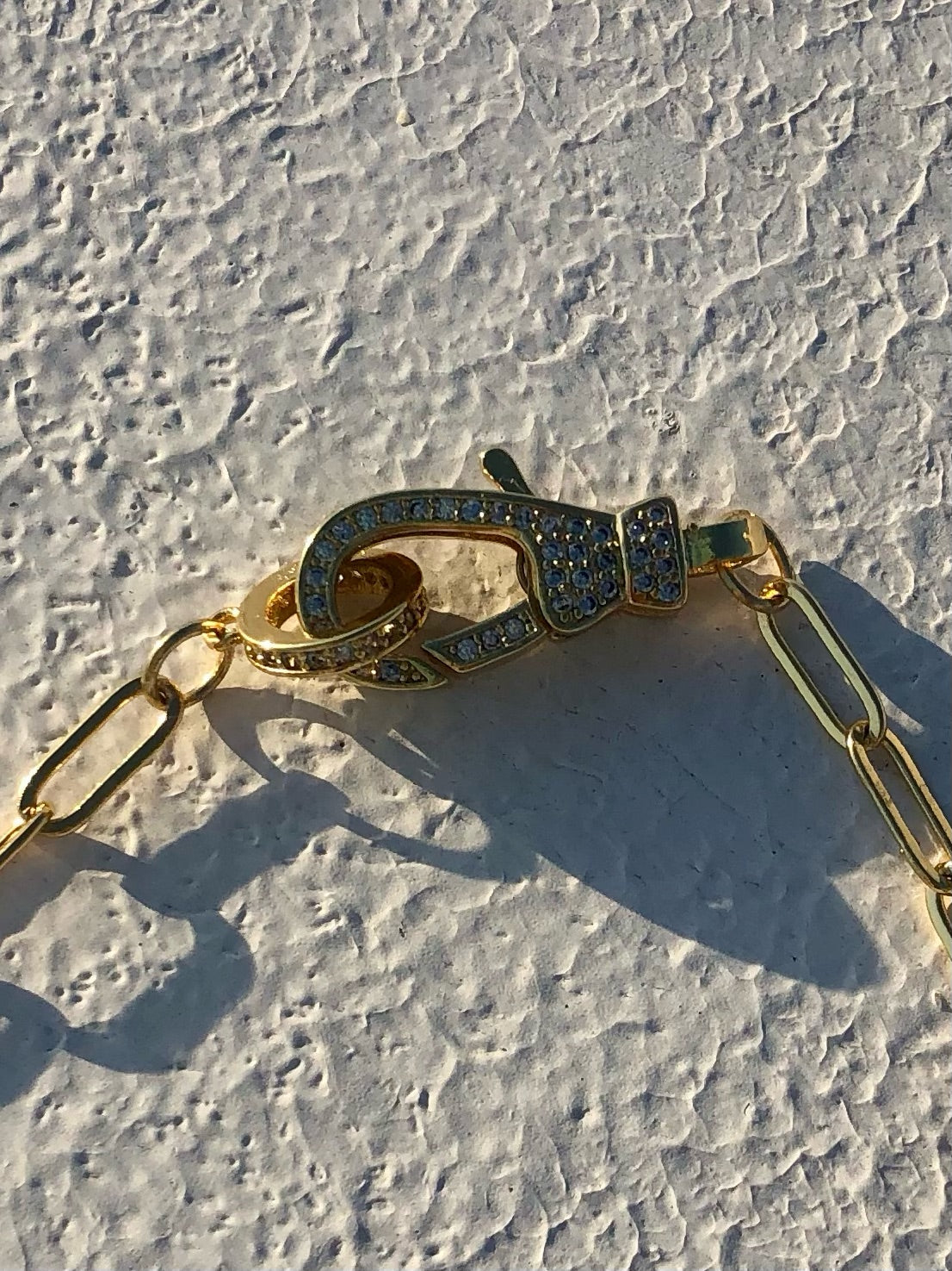 24kt Gold Paperclip Chain, Clear Crystal Morningstar Pendant, Celestial Lobster Claw Clasp