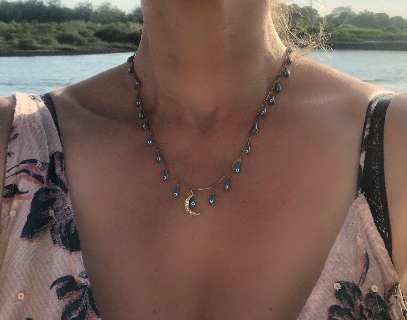 Evil Eye & Crescent Moon Necklace
