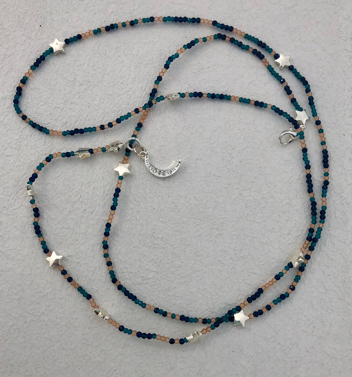 Dainty Faceted Glass Czech Waist Beads With Silver Stars