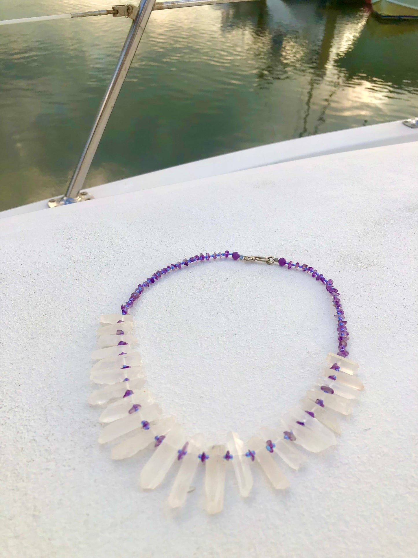 23 Point Natural Quartz & Amethyst Necklace