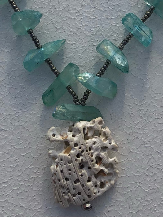 Aqua Aura Quartz & White Coral