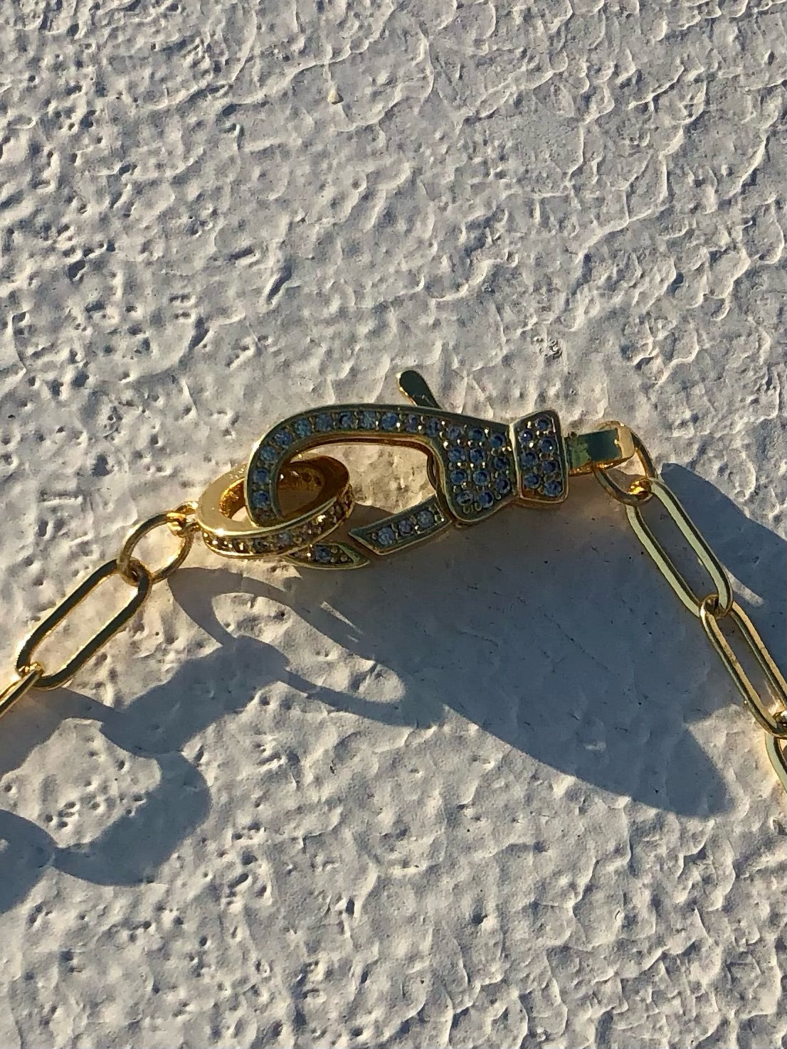 24kt Gold Paperclip Chain, Clear Crystal Morningstar Pendant, Celestial Lobster Claw Clasp