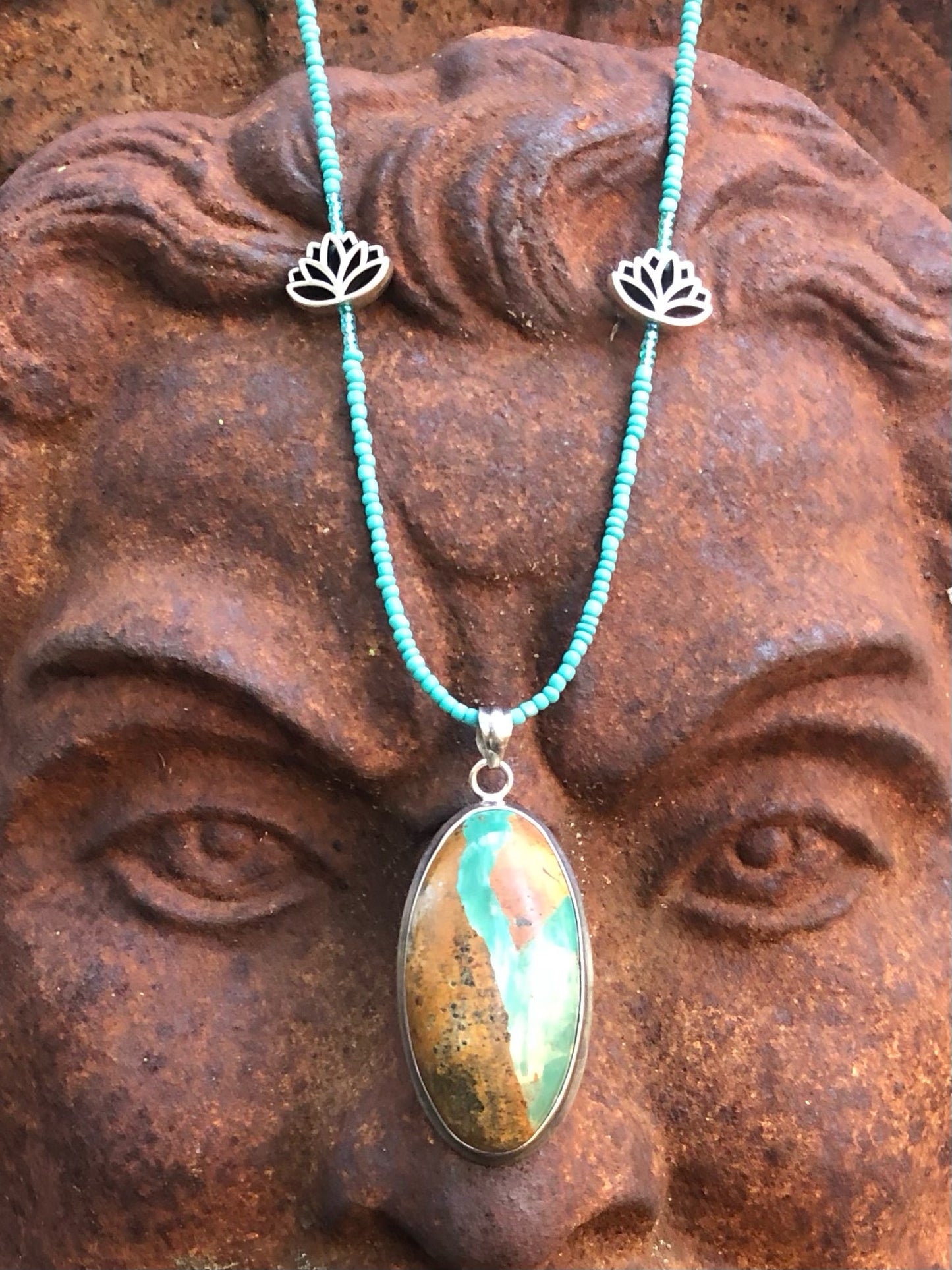 Royston Turquoise Pendant Strung w/ Turquoise Glass Seed Beads