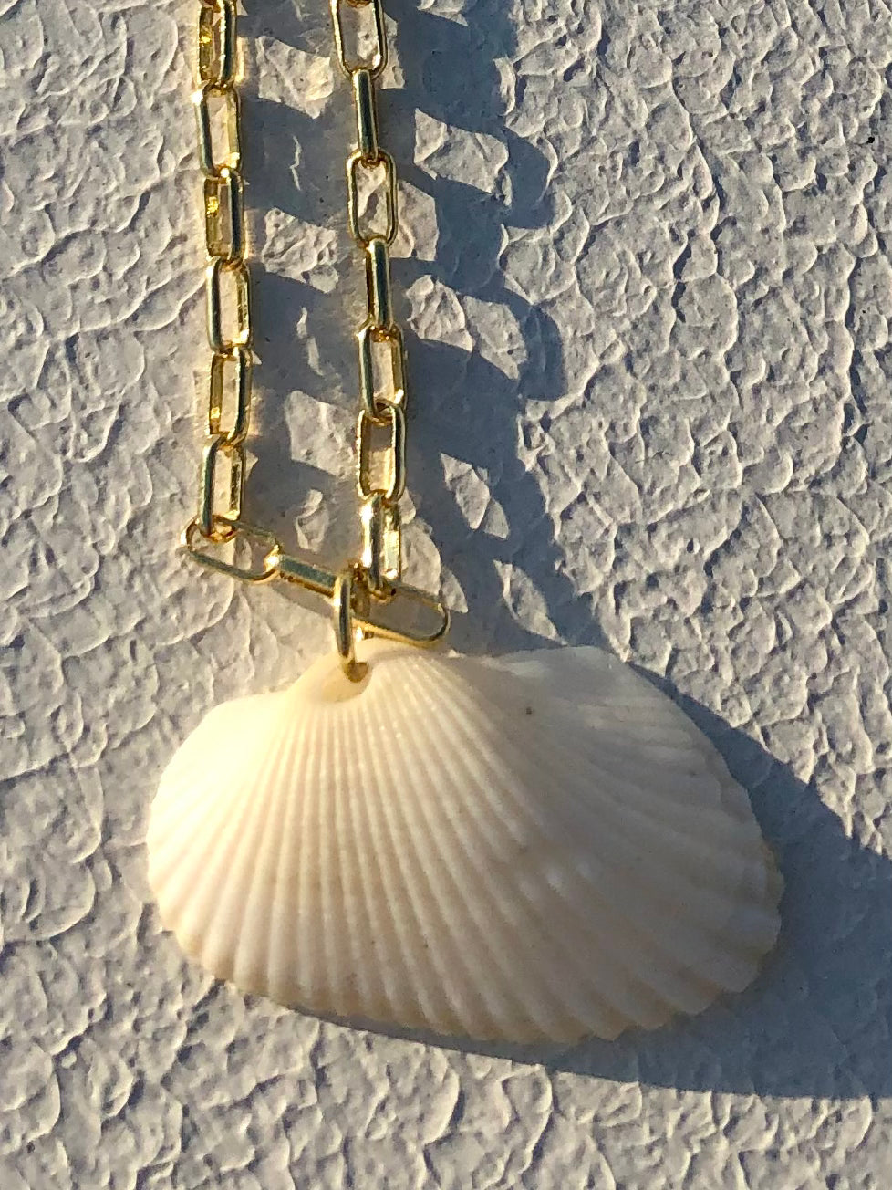 White Seashell on 24kt Gold Paperclip Chain